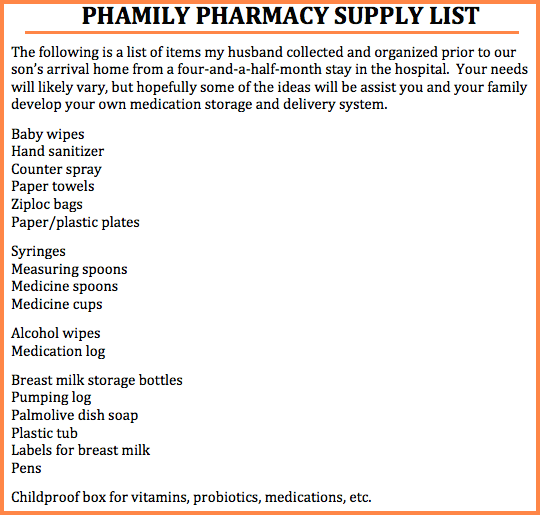 PHAMILY PHARMACY SUPPLY LIST